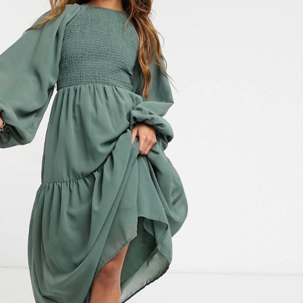 Shorter Bodice Maxi Khaki Dress